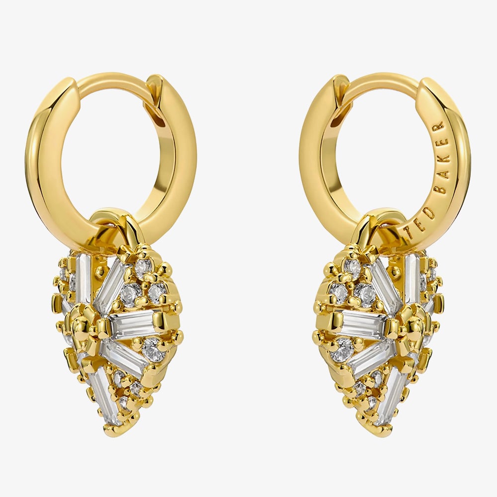Ted Baker CHERISE Gold Tone Crystal Heart Hoop Earrings TBJ3980-02-02