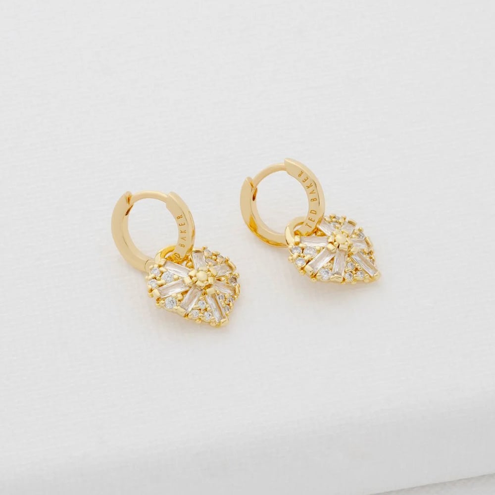 Ted Baker CHERISE Gold Tone Crystal Heart Hoop Earrings TBJ3980-02-02
