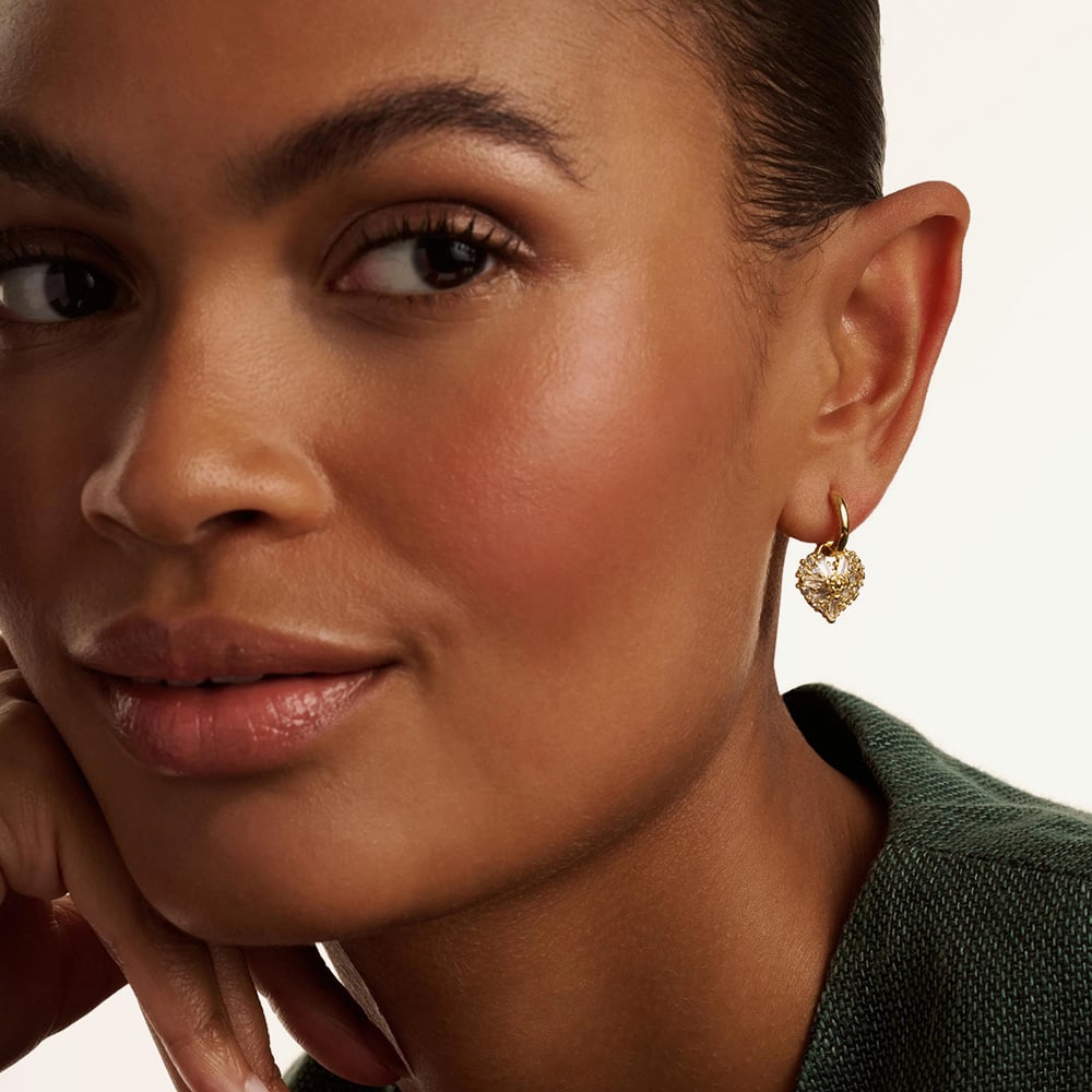 Ted Baker CHERISE Gold Tone Crystal Heart Hoop Earrings TBJ3980-02-02