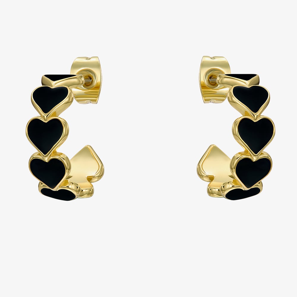 Ted Baker HANNAH Gold Tone Plated Black Enamel Heart Hoop Earrings TBJ4207-02-05