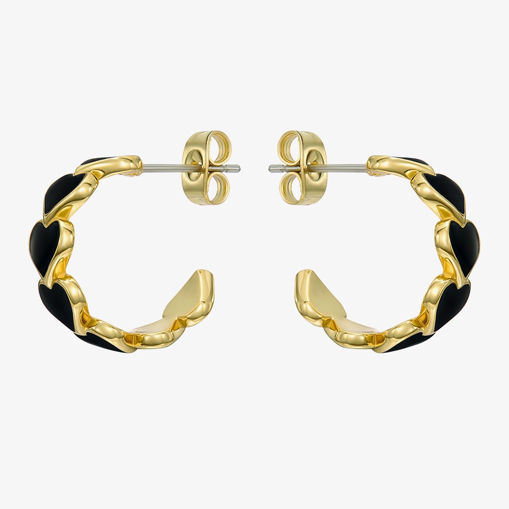Ted Baker HANNAH Gold Tone Plated Black Enamel Heart Hoop Earrings TBJ4207-02-05