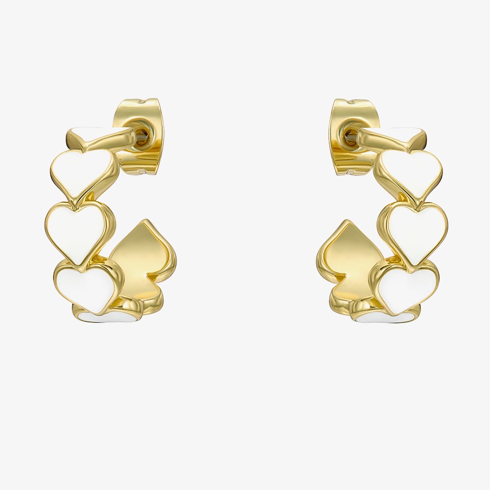 Ted Baker HANNAH Gold Tone Plated White Enamel Heart Hoop Earrings TBJ4207-02-08