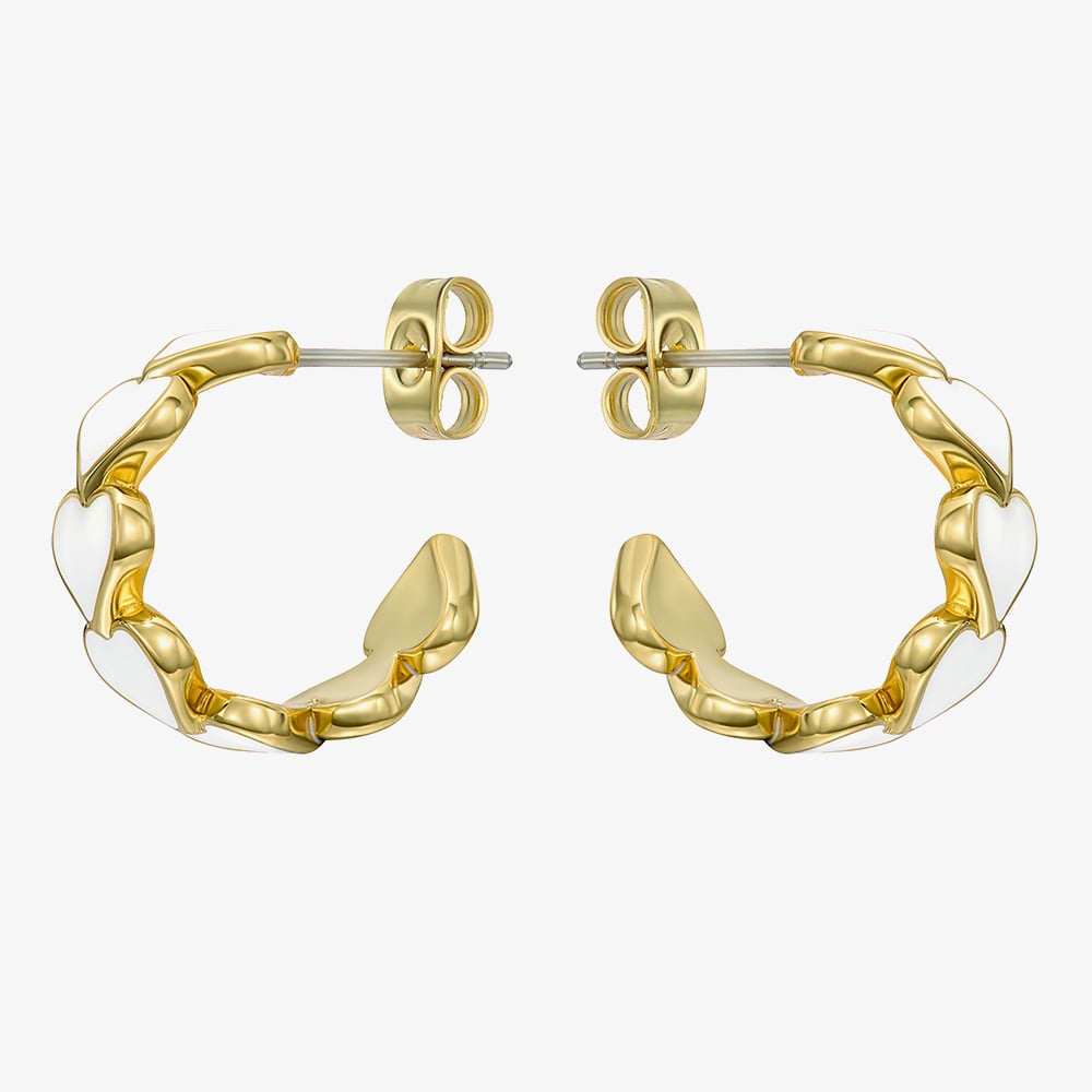 Ted Baker HANNAH Gold Tone Plated White Enamel Heart Hoop Earrings TBJ4207-02-08