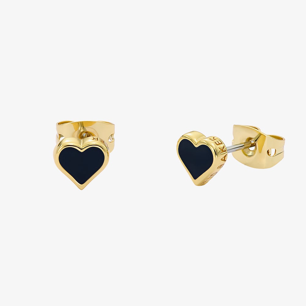 Ted Baker HAILEY Gold Tone Plated Black Enamel Heart Stud Earrings TBJ4210-02-05