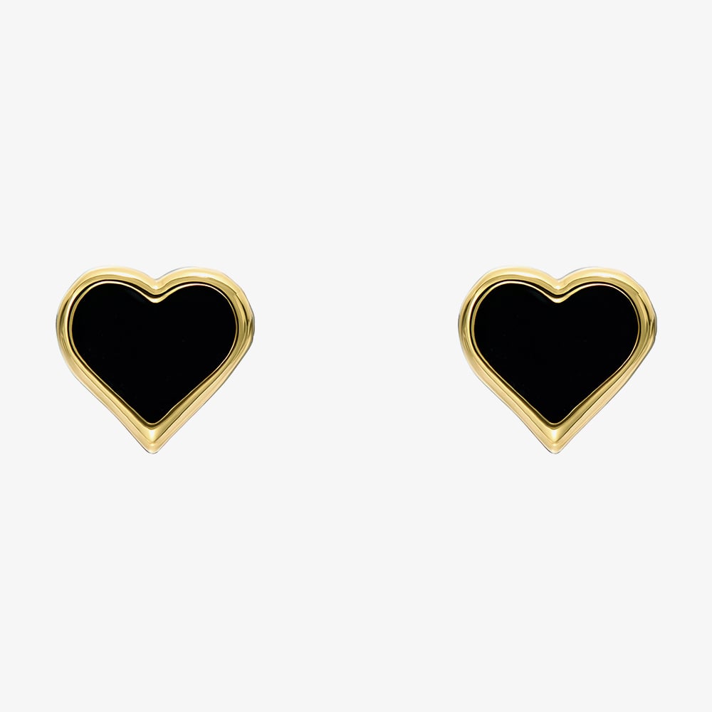 Ted Baker HAILEY Gold Tone Plated Black Enamel Heart Stud Earrings TBJ4210-02-05
