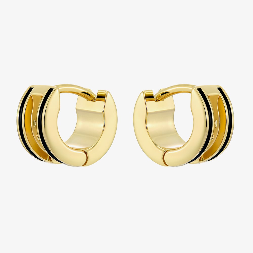 Ted Baker ROLO Gold Tone Plated Black Enamel Roll Huggie Hoop Earrings TBJ4162-02-05
