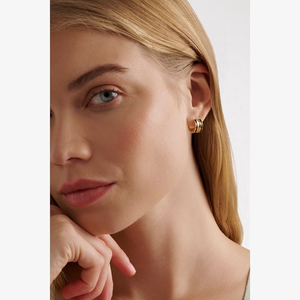 Ted Baker ROLO Gold Tone Plated Black Enamel Roll Huggie Hoop Earrings TBJ4162-02-05