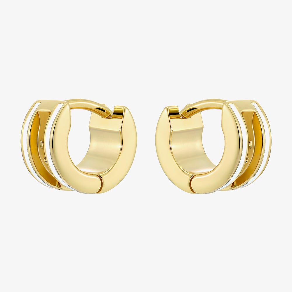 Ted Baker ROLO Gold Tone Plated White Enamel Roll Huggie Hoop Earrings TBJ4162-02-08