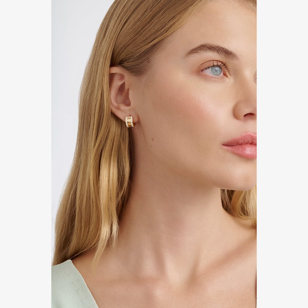 Ted Baker ROLO Gold Tone Plated White Enamel Roll Huggie Hoop Earrings TBJ4162-02-08