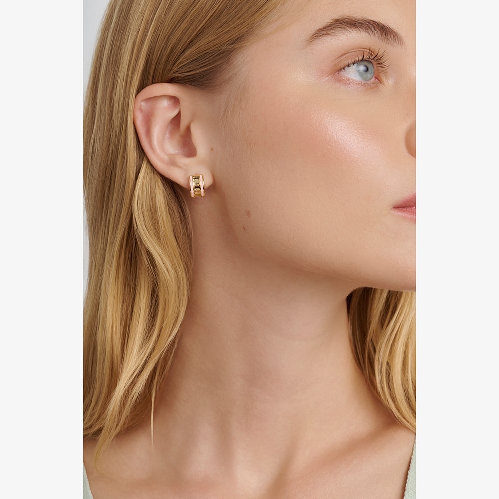 Ted Baker ROLO Gold Tone Plated Pink Enamel Roll Huggie Hoop Earrings TBJ4162-02-56