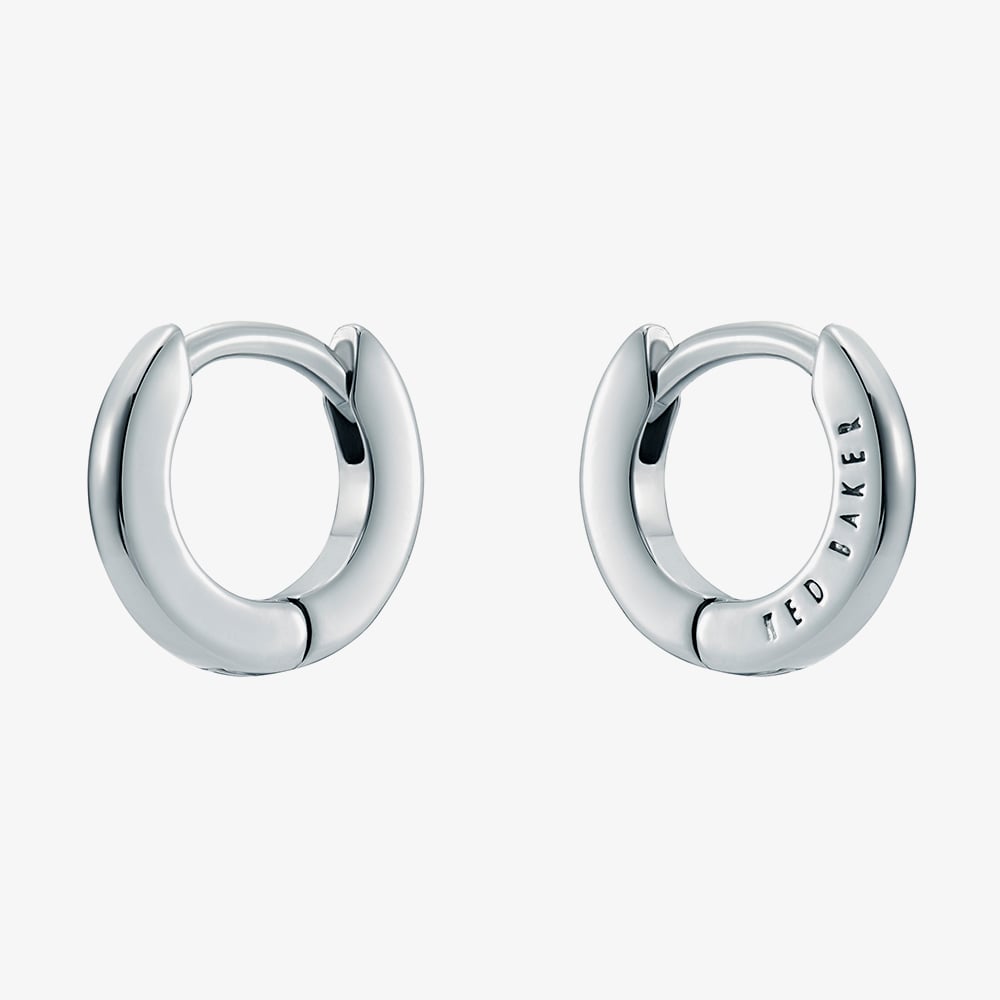 Ted Baker CRISETE Silver Tone Plated Logo Huggie Hoop Earrings TBJ3745-01-03