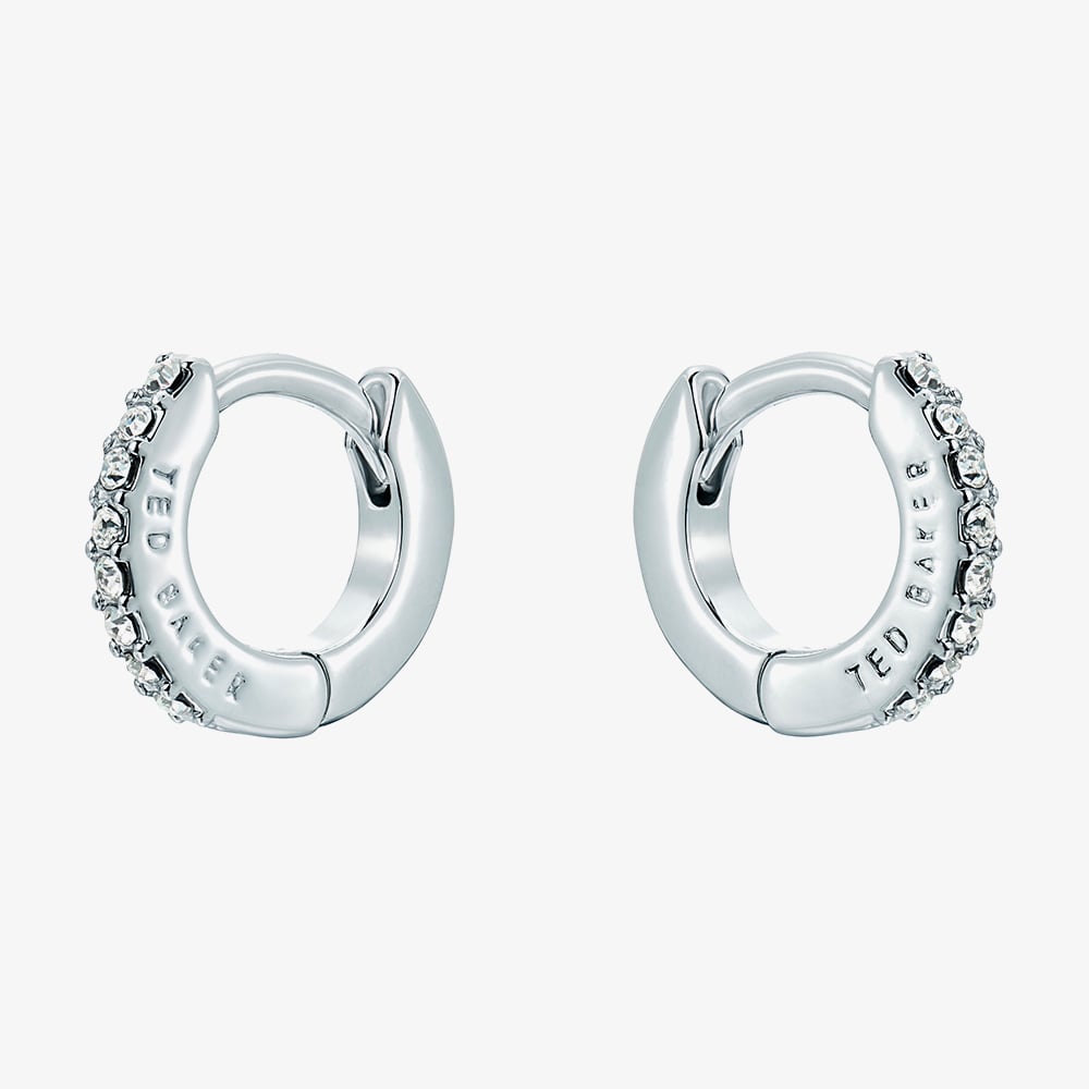 Ted Baker HETTIE Silver Tone Plated Crystal Huggie Hoop Earrings TBJ4161-01-02