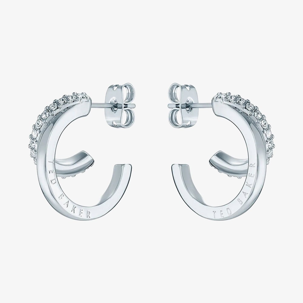 Ted Baker HELIAS Silver Tone & Crystal Hoop Earrings TBJ3458-01-02
