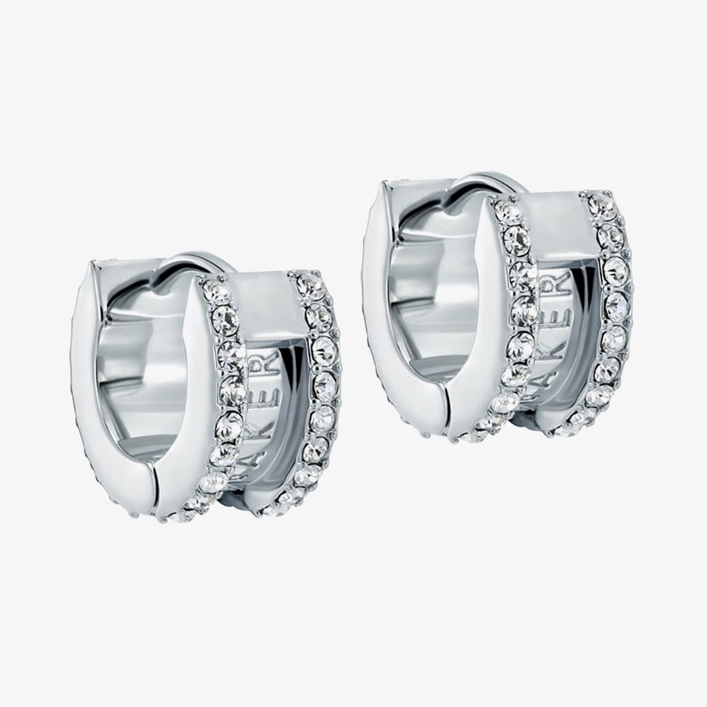 Ted Baker ROSIE Silver Tone & Crystal Roll Huggie Hoop Earrings TBJ4085-01-02