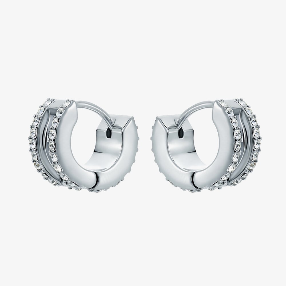 Ted Baker ROSIE Silver Tone & Crystal Roll Huggie Hoop Earrings TBJ4085-01-02