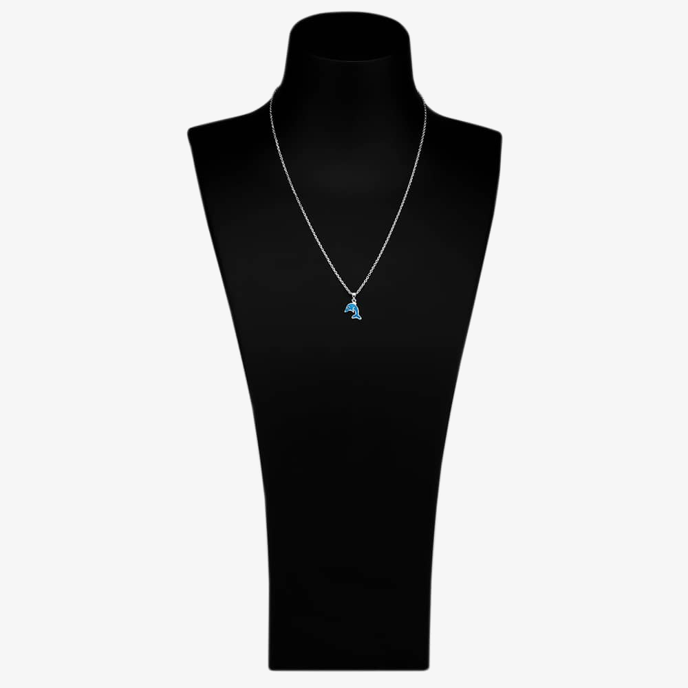Fleur Kids Sterling Silver Blue Enamel Dolphin Pendant Necklace AZP222904
