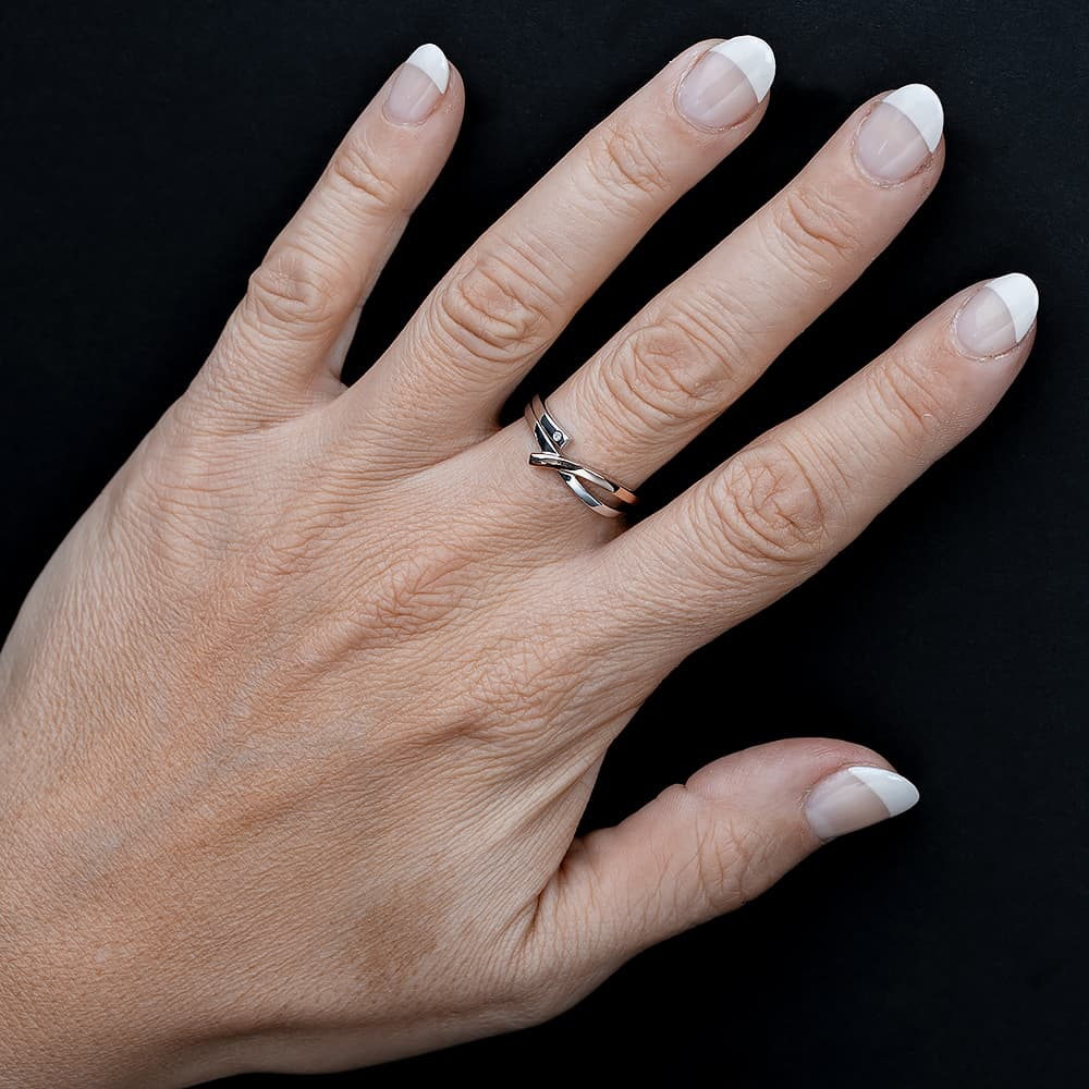 Silver Sparkle Two-Tone Looping Ribbons Ring DR339CRG2M(T)