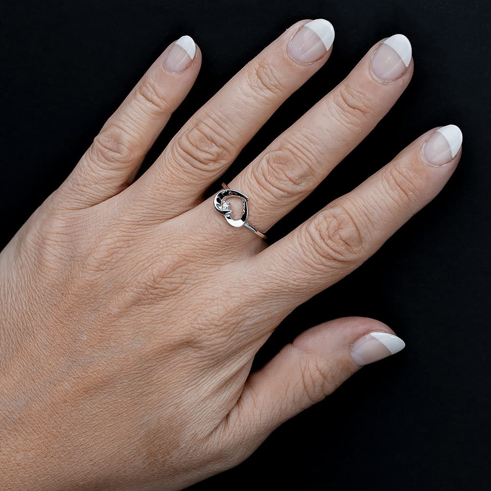 Silver Sparkle Silver Framed Heart Ring R3171C(T)