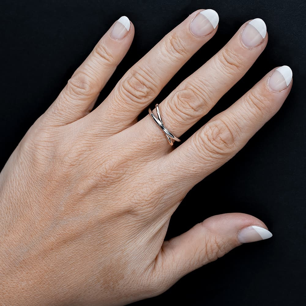 Silver Sparkle Two-Tone Fingers Crossed Ring R3263CRG2M(T)