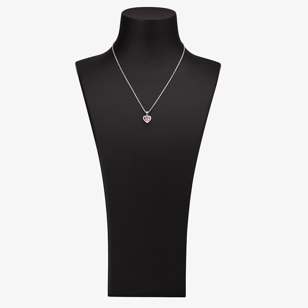 Silver Heart-cut Violet Cubic Zirconia Halo Pendant THB-03P PURP