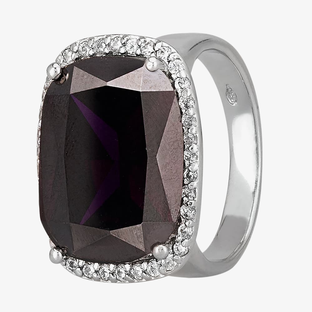 Product photograph of Morado Silver Cushion-cut Dark Purple Cubic Zirconia Halo Ring R4462 Purple 54 from The Jewel Hut