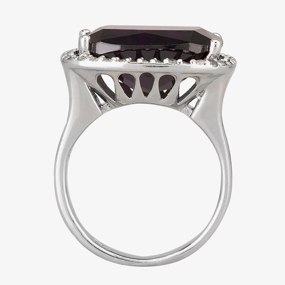 Silver Cushion-cut Dark Purple Cubic Zirconia Halo Ring R4662 PURPLE