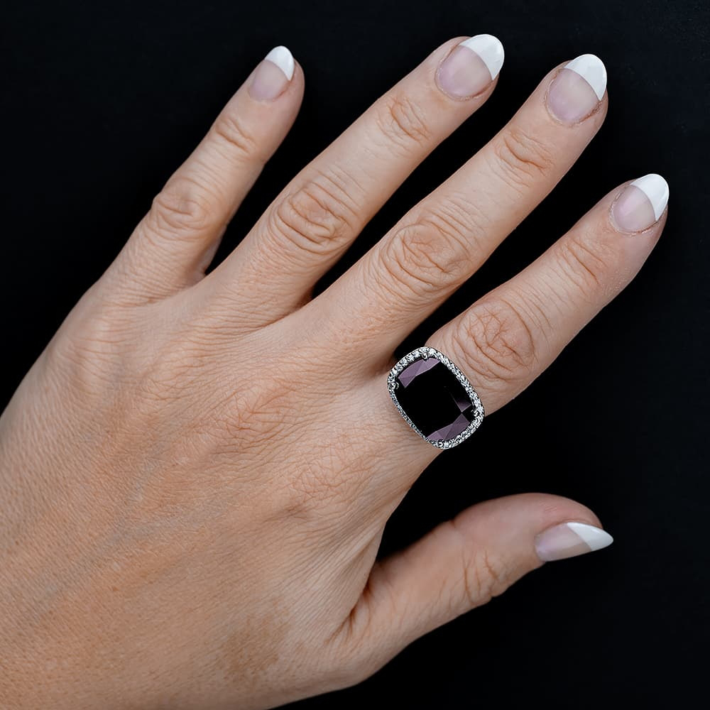 Silver Cushion-cut Dark Purple Cubic Zirconia Halo Ring R4662 PURPLE