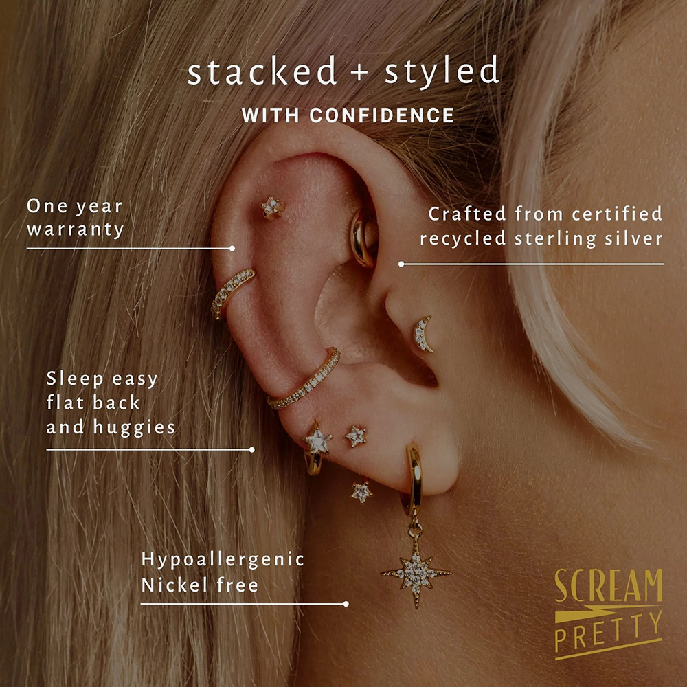 Scream Pretty Silver Rhodium Plated Star Single Stud Earrings SPS-34