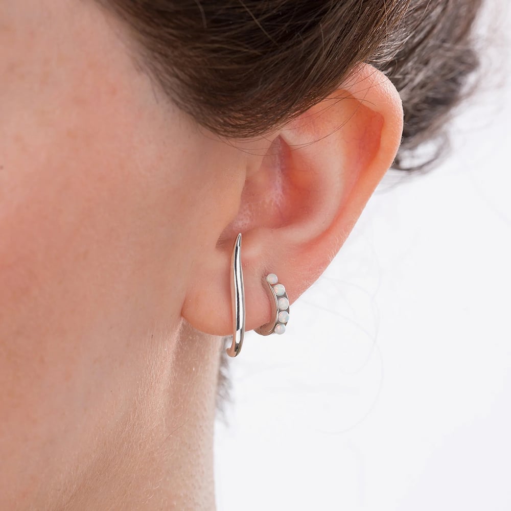 Scream Pretty Silver Rhodium Plated Plated White Opal Huggie Hoop Earrings SPESS108-WHITE