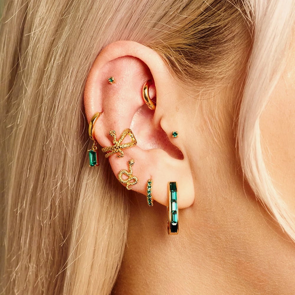 Scream Pretty 18ct Gold Plated Green Cubic Zirconia Drop Hoop Earrings SPG-426