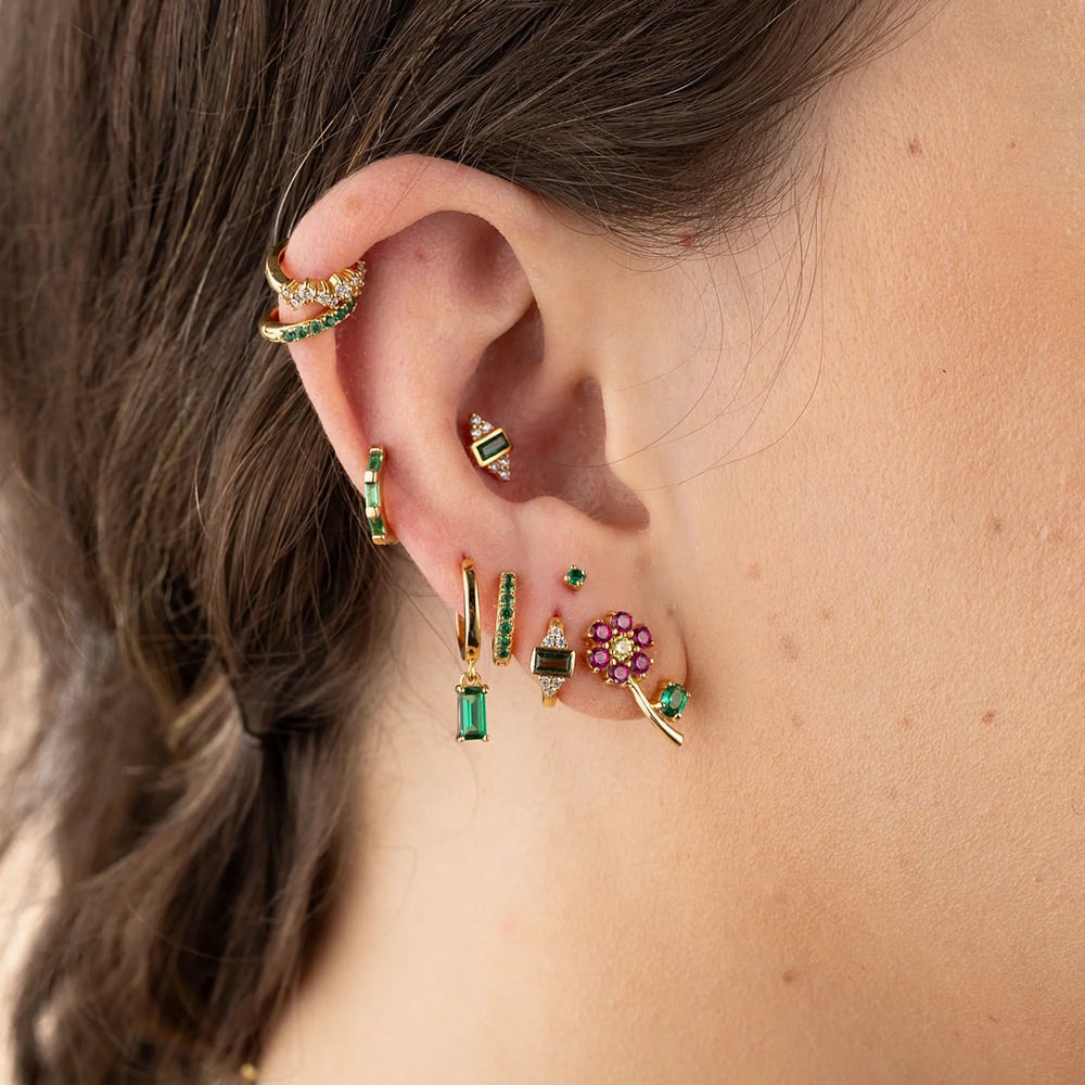 Scream Pretty 18ct Gold Plated Green Cubic Zirconia Drop Hoop Earrings SPG-426