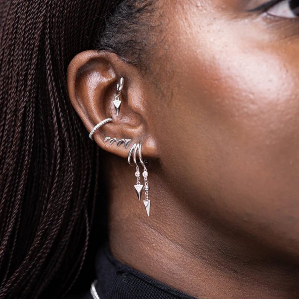Scream Pretty Rebel Silver Rhodium Plated Illusion Cubic Zirconia Triple Hoop Drop Earrings SPS-155