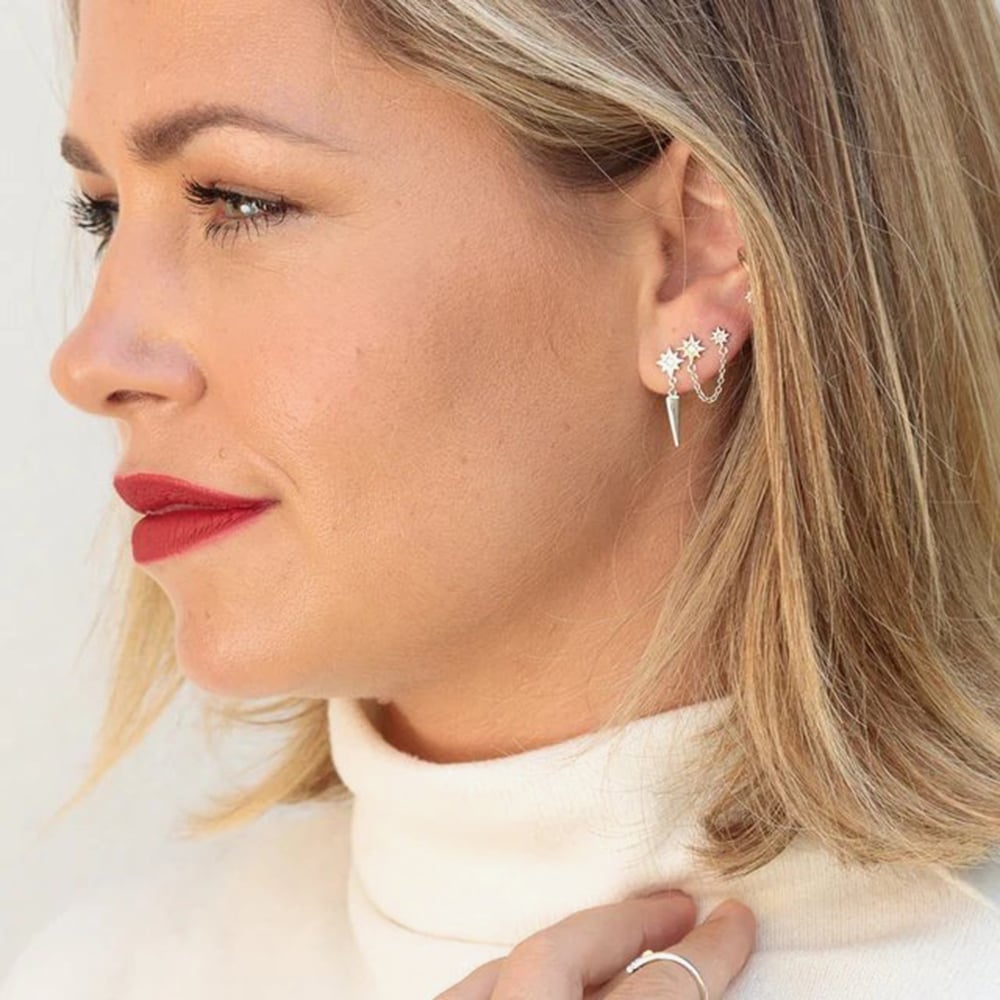 Scream Pretty Hannah Martin Interstellar Silver Chained Star Two Stud Single Earrings SPS-352