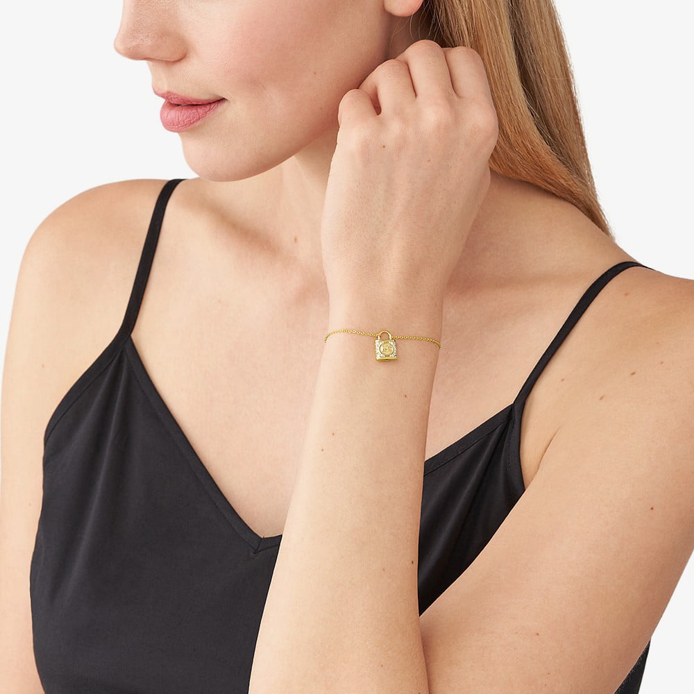 Michael Kors 14ct Gold Plated Cubic Zirconia Logo Padlock Bracelet MKC1631AN710