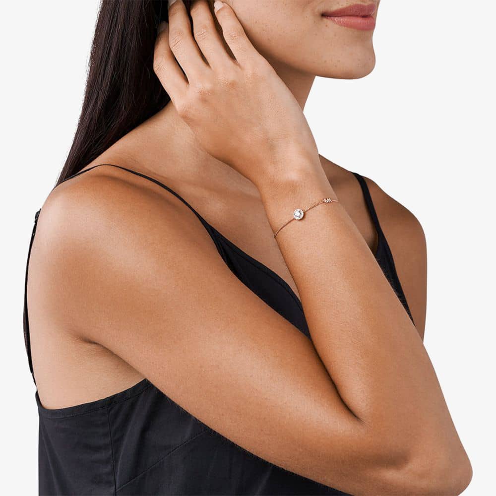 Michael Kors Rose Gold Plated Round Crystal Toggle Bracelet MKC1206AN791