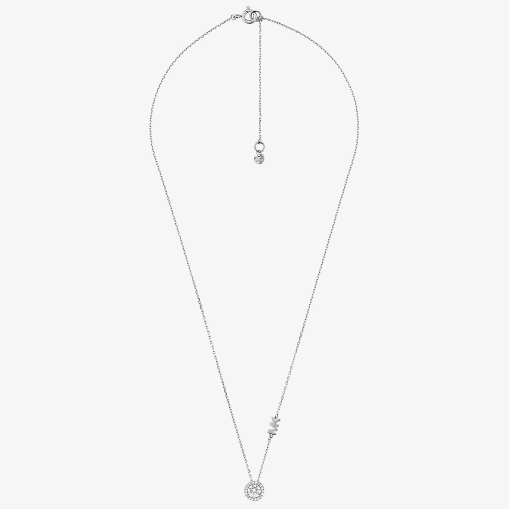 Michael Kors Premium Sterling Silver Clear Cubic Zirconia Pave Logo Necklace MKC1208AN040