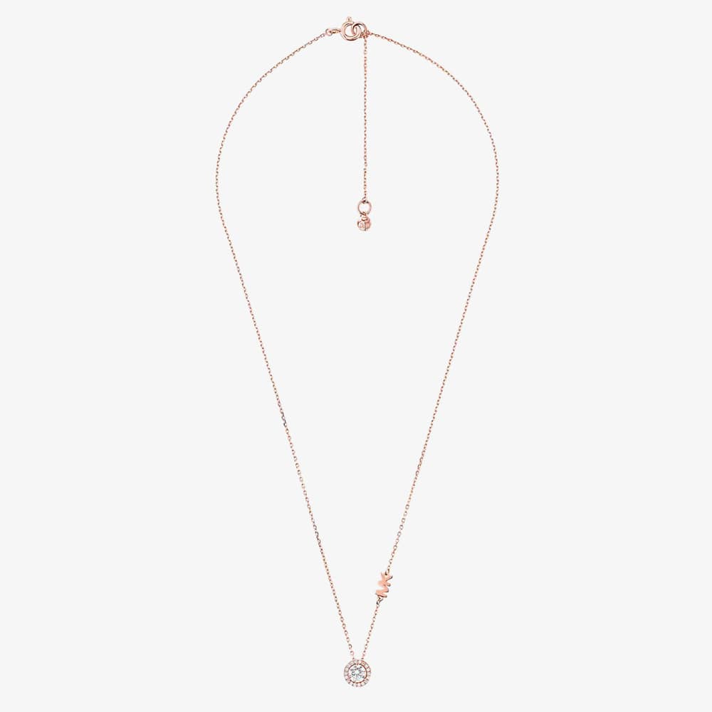 Michael Kors Rose Gold Plated Round Cubic Zirconia MK Necklace MKC1208AN791