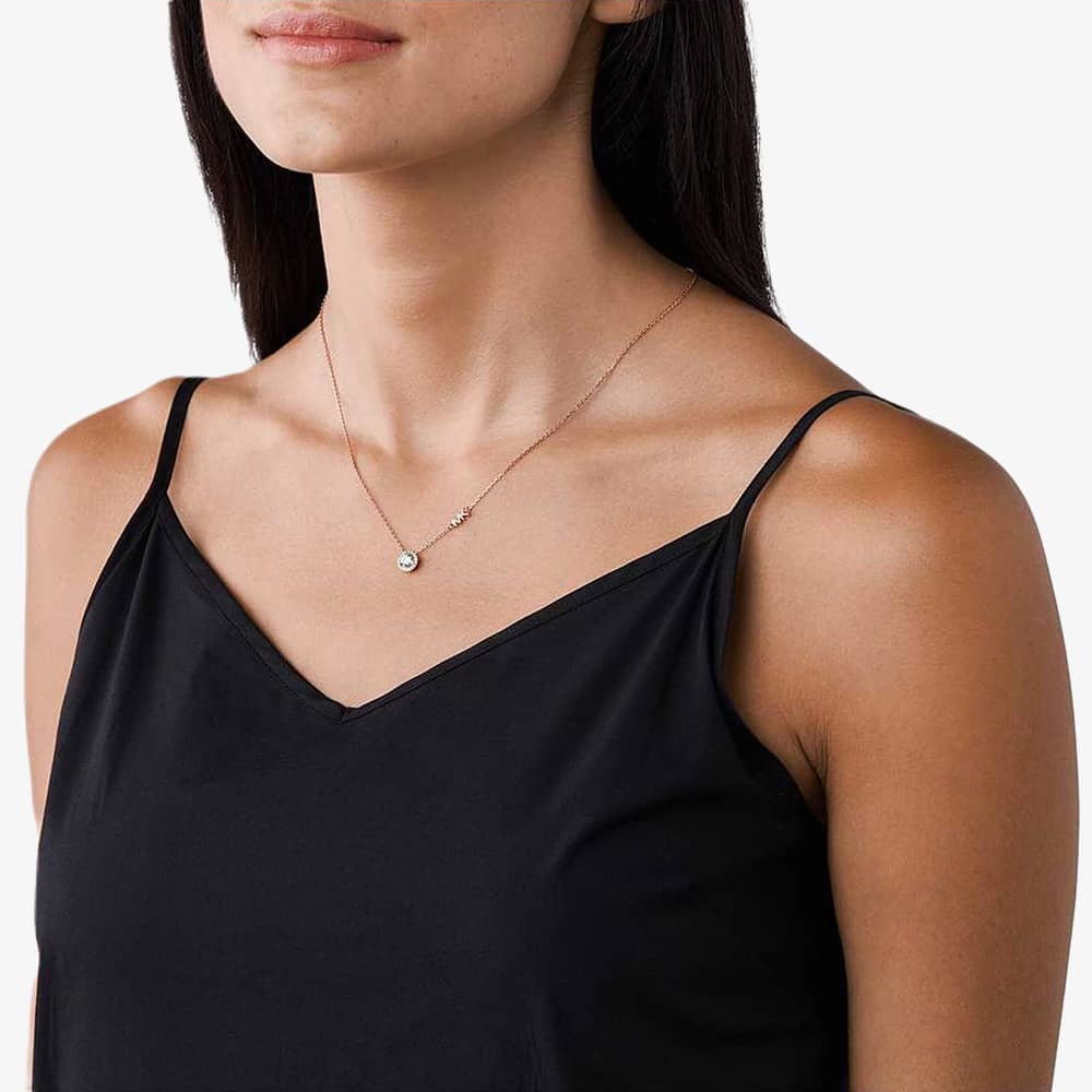 Michael Kors Rose Gold Plated Round Cubic Zirconia MK Necklace MKC1208AN791