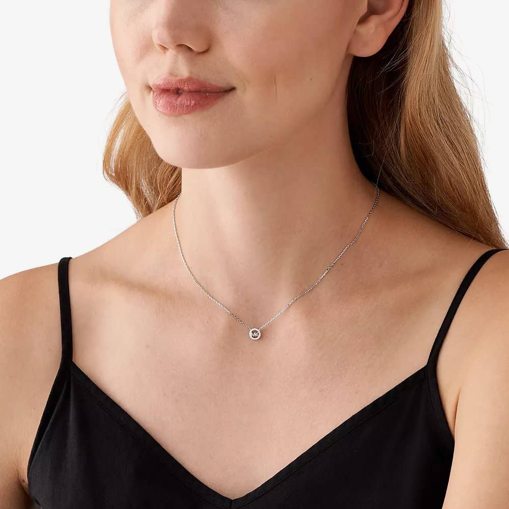 Michael Kors Silver Round MK Cubic Zirconia Necklace MKC1726CZ040