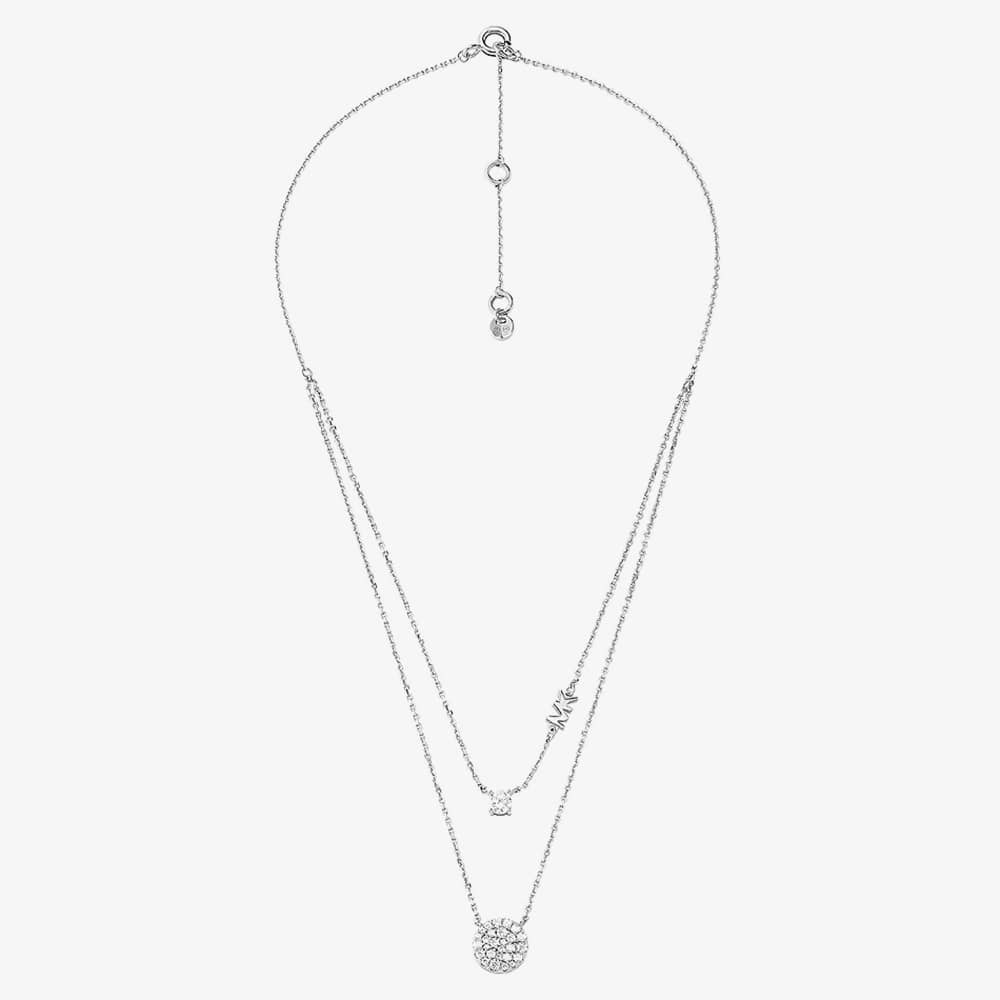 Michael Kors Silver Round Crystal MK Double Layered Necklace MKC1591AN040