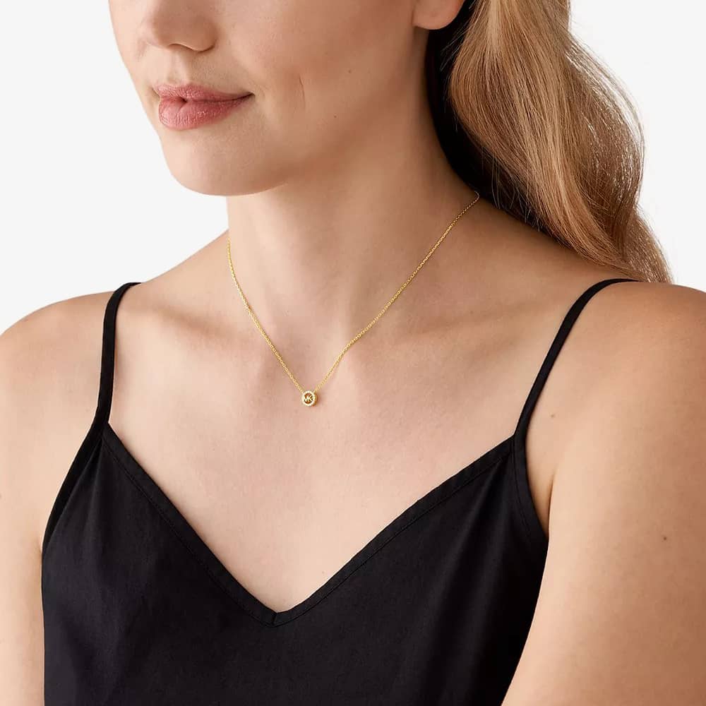 Michael Kors Gold Plated Round MK Cubic Zirconia Necklace MKC1726CZ710