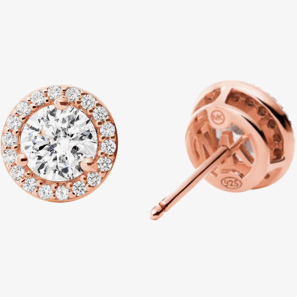 Michael Kors Custom Kors Rose Gold Plated Clear Cubic Zirconia Halo Stud Earrings MKC1035AN791