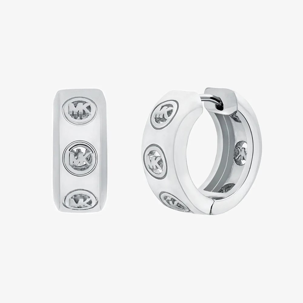 Michael Kors Silver Tone Plated Logo Huggie Hoop Earrings MKJ8655040