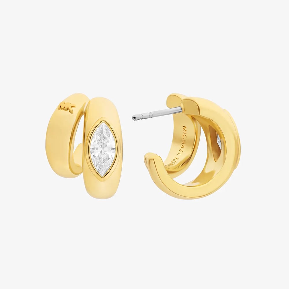 Michael Kors Yellow Gold Tone Plated Marquise Cut Cubic Zirconia Double Hoop Earrings MKJ8678710