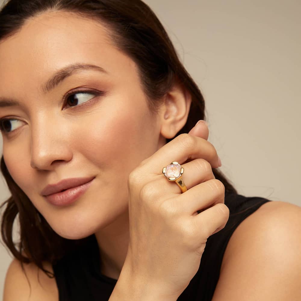UNOde50 Rock N' Pink Gold Plated Faceted Crystal Ring ANI0789RSAORO15