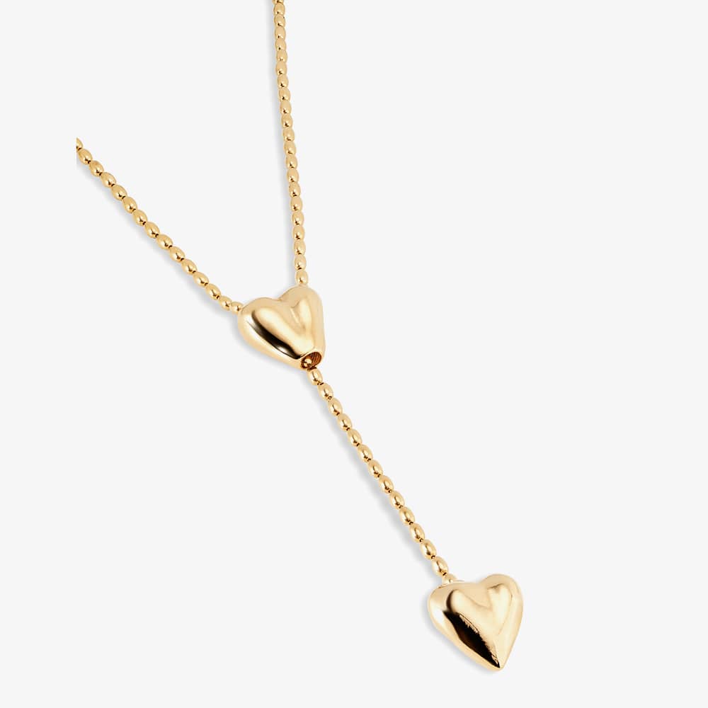 UNOde50 Cupido 18ct Gold Plated Two Hearts Y Shaped Adjustable Necklace COL1884ORO0000U
