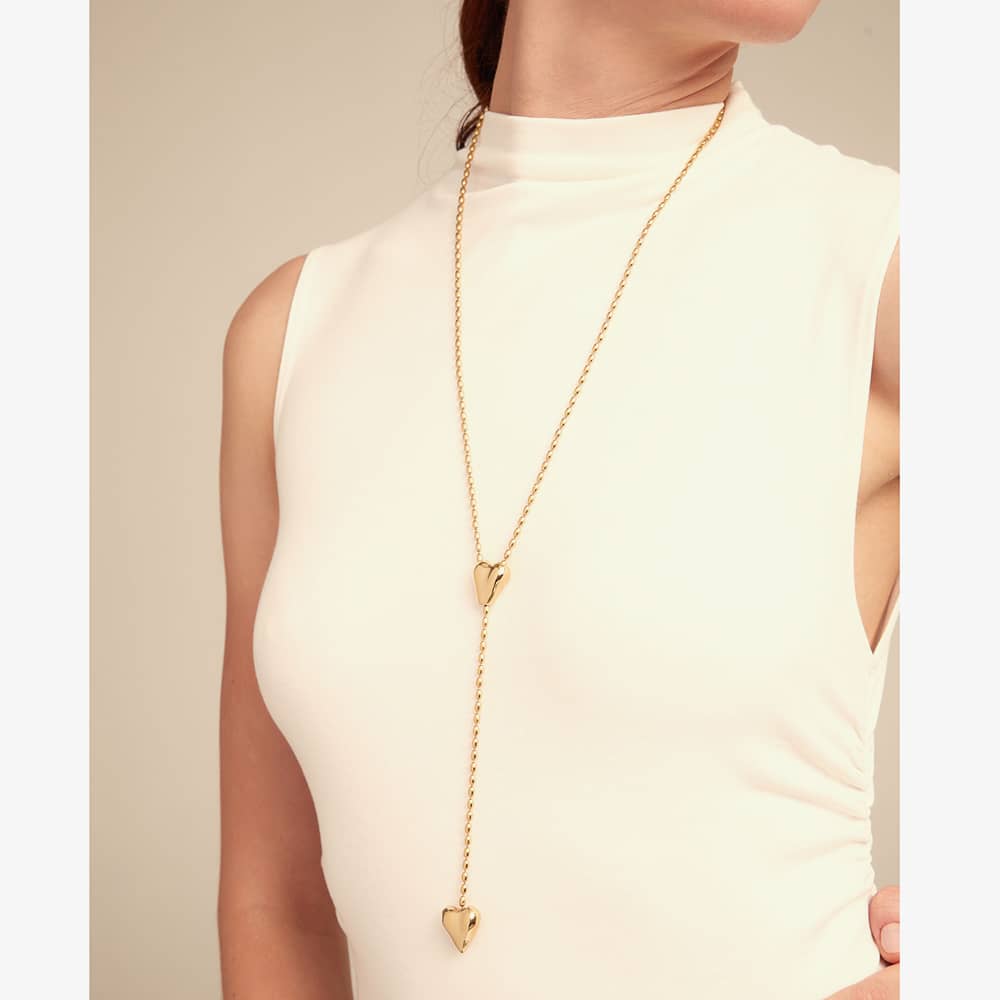 UNOde50 Cupido 18ct Gold Plated Two Hearts Y Shaped Adjustable Necklace COL1884ORO0000U