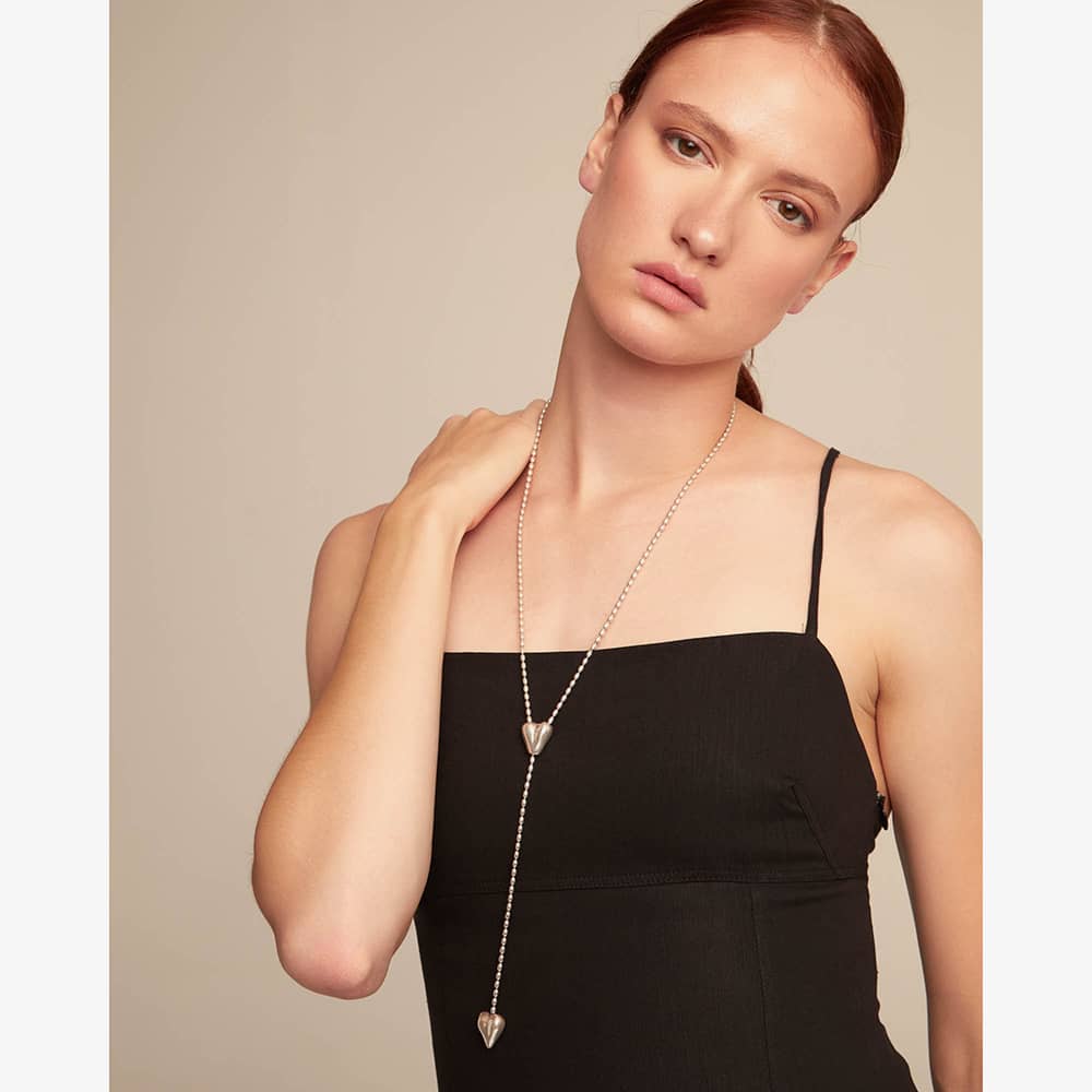UNOde50 Cupido Sterling Silver Two Hearts Y Shaped Adjustable Necklace COL1884MTL0000U