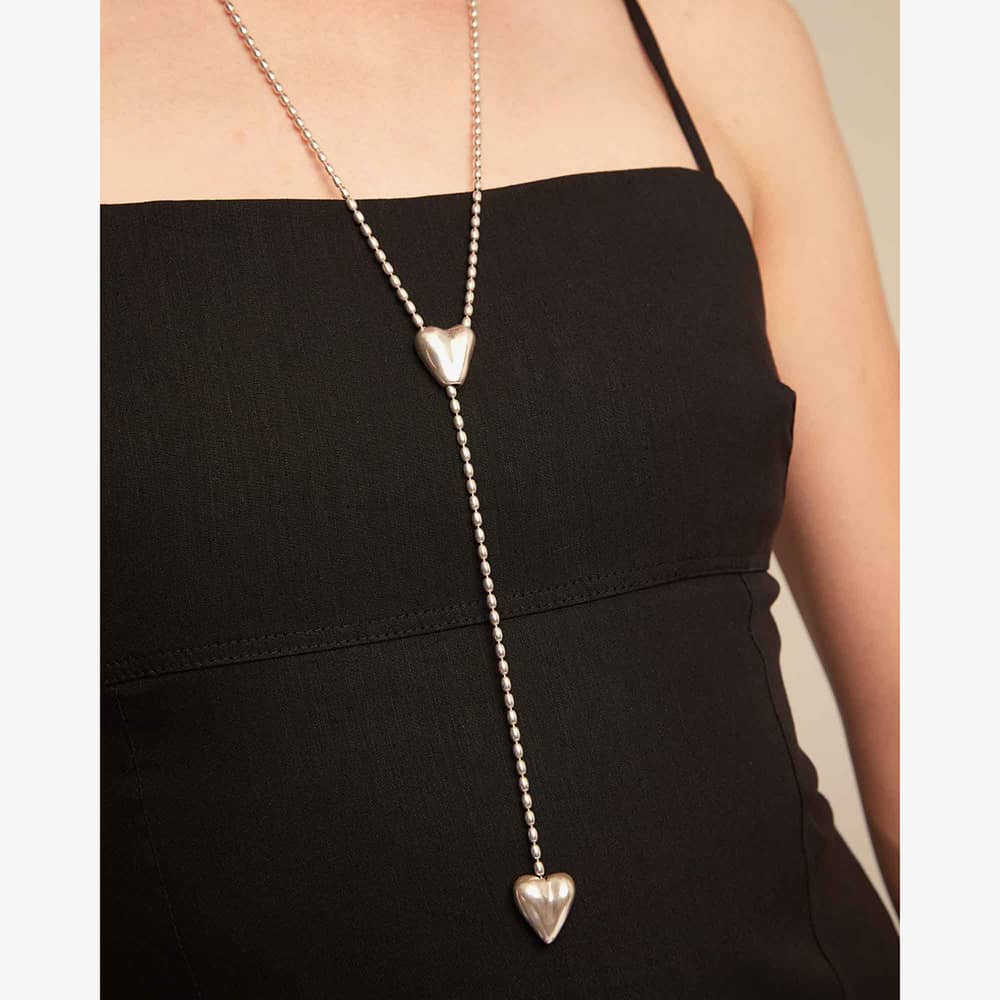 UNOde50 Cupido Sterling Silver Two Hearts Y Shaped Adjustable Necklace COL1884MTL0000U