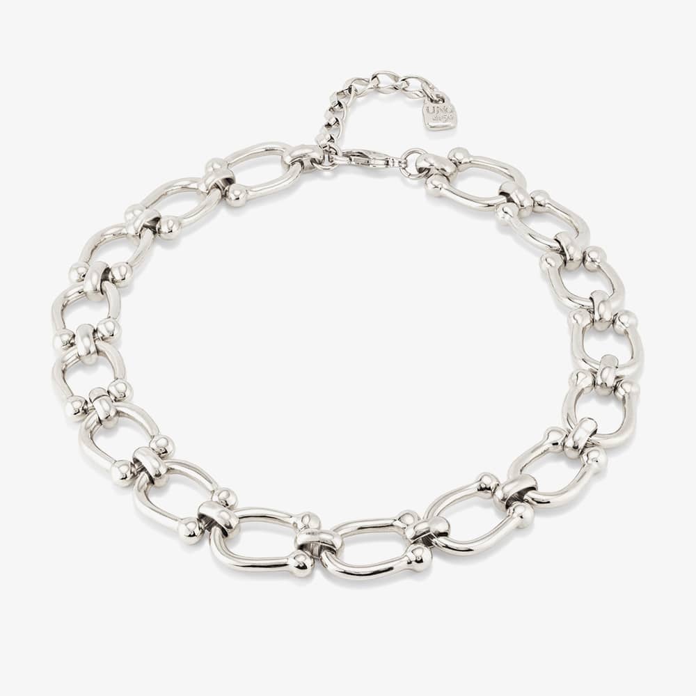 UNOde50 Serotonin Silver Plated Horseshoe Link Chain Necklace COL1898MTL0000U